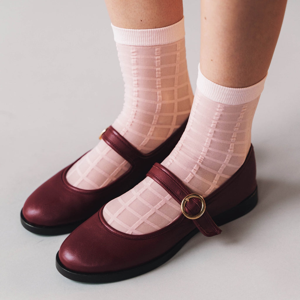 Rachel Checkered Sheer Socks Ballerina Pink