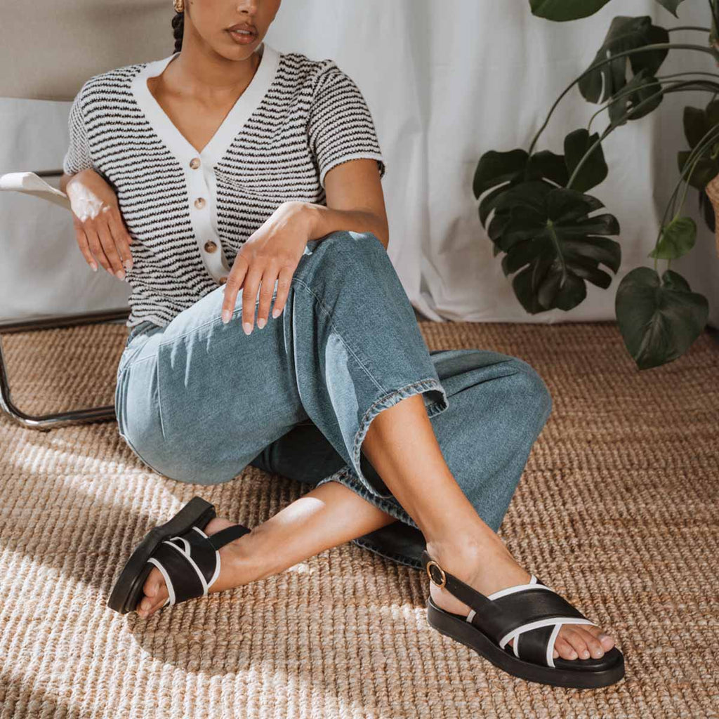 The Sunday Sandal Black & Panna Cotta