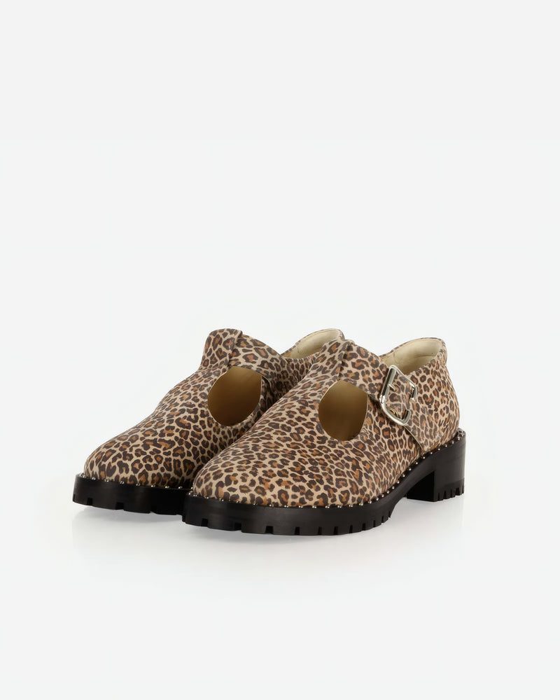 Pair of The Academy Mary Jane Micro Leopard in suede. Sizes 5–12