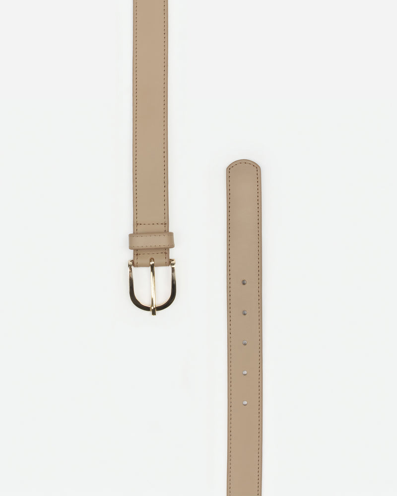 Flat lay of The Accent Belt Gold Biscotti in Neutral, Multicolored leather