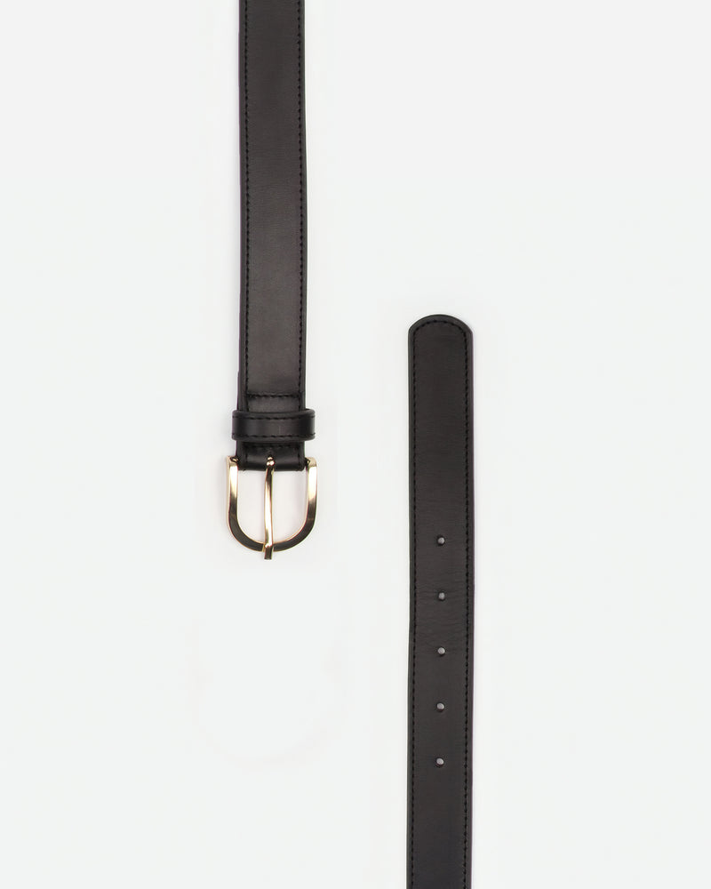 Flat lay of The Accent Belt Gold Black in Black, Multicolored leather