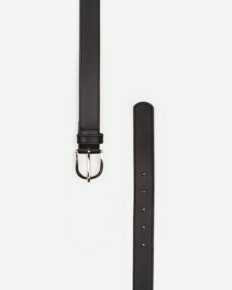 Flat lay of The Accent Belt Silver Black in Black, Multicolored smooth leather