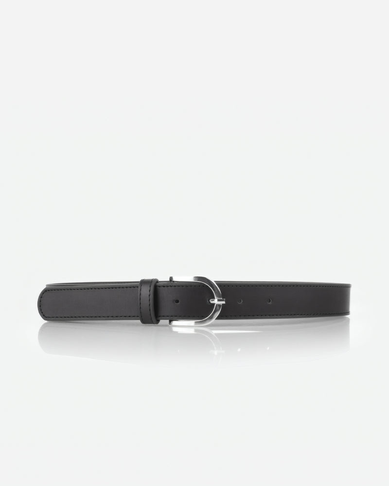 Front view of The Accent Belt Silver Black in Black, Multicolored smooth leather