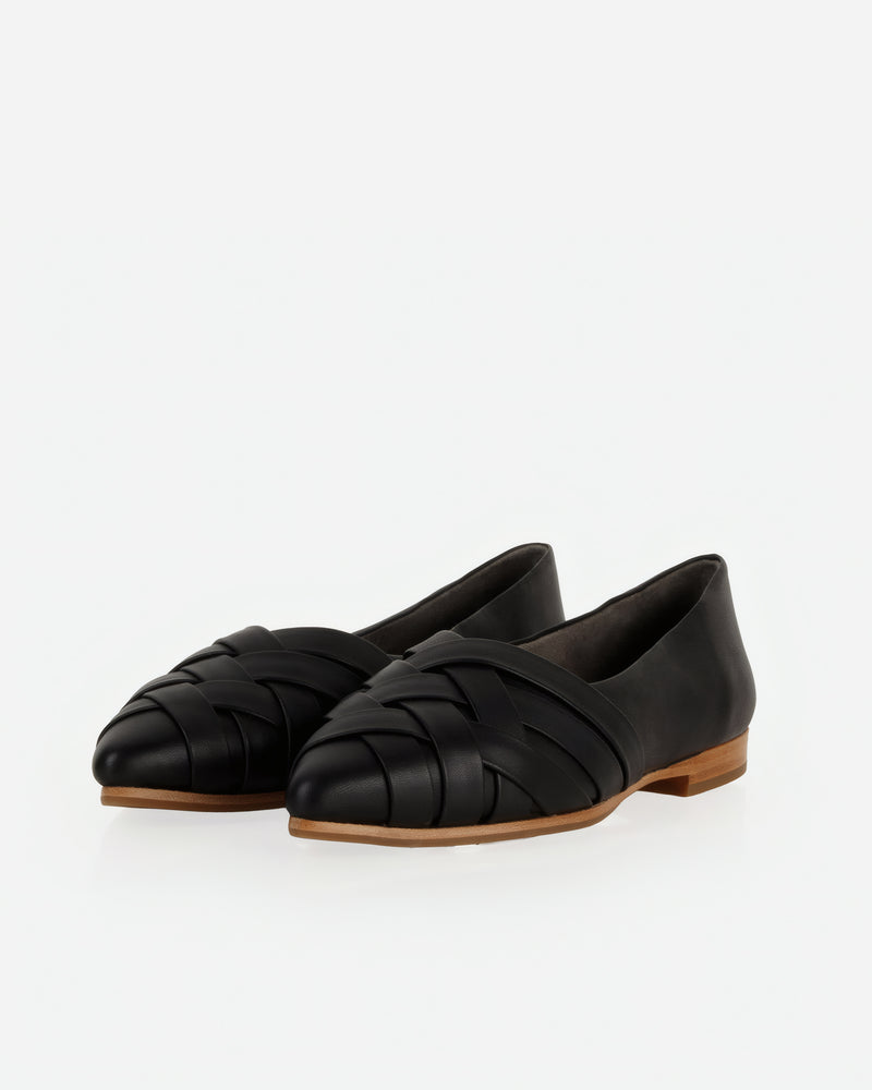 Pair of The Athena Flat Black in smooth leather. Sizes 5–12