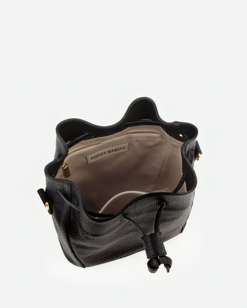 Interior of The Bondi Bucket Bag Black in leather