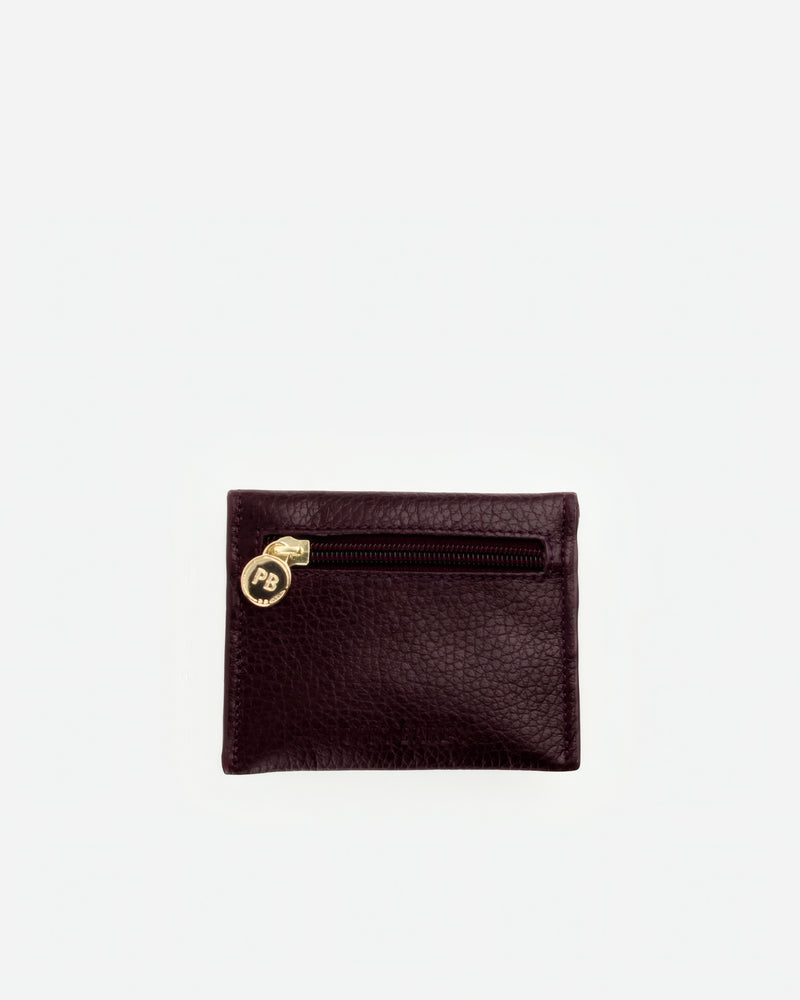 Back view of The Cardholder Plum in Purple pebbled leather