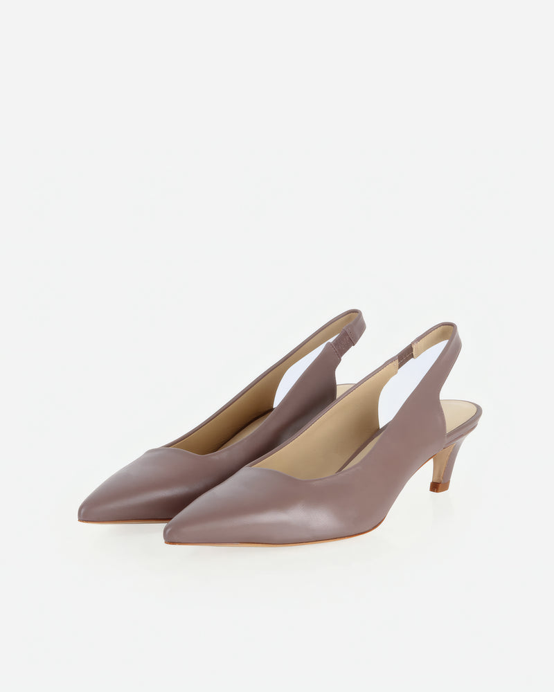 Pair of The Claire Slingback Ceramic in Neutral, Pink smooth leather. Sizes 5–12