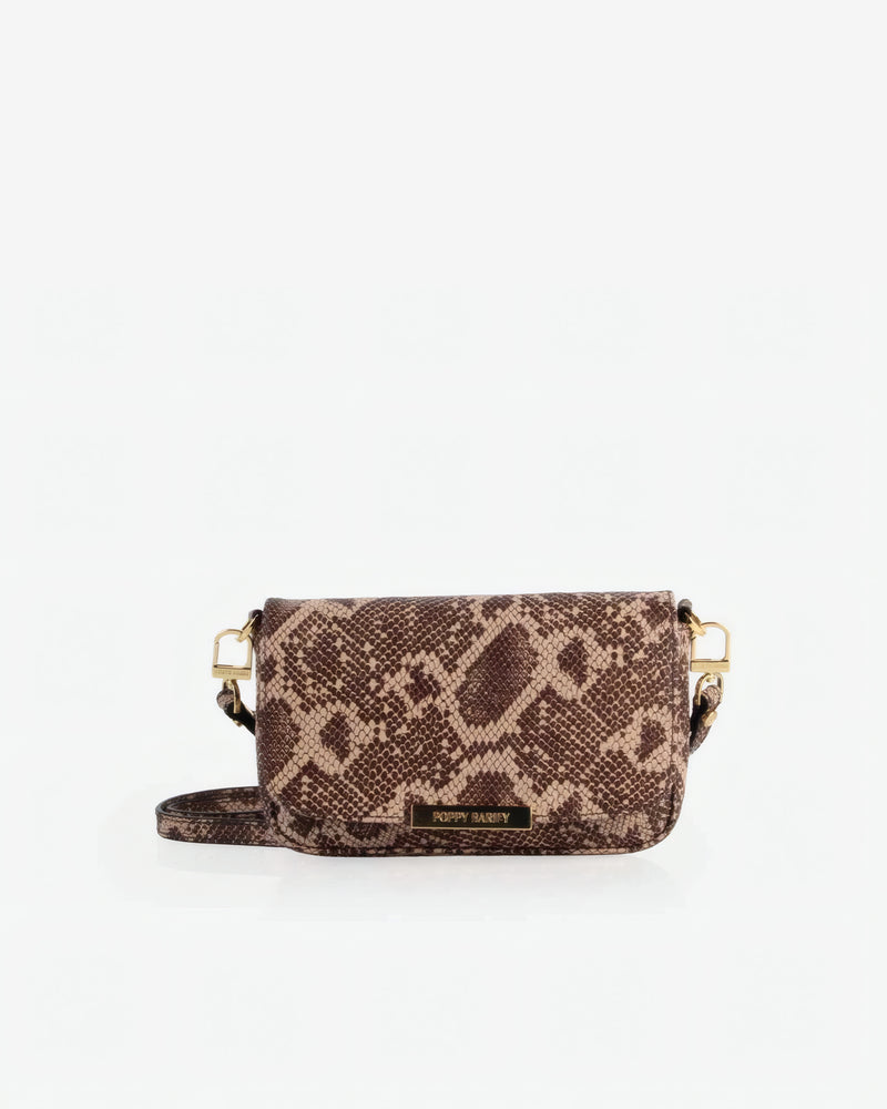 Front view of The Day to Night Bag Desert Snake in Animal Print leather