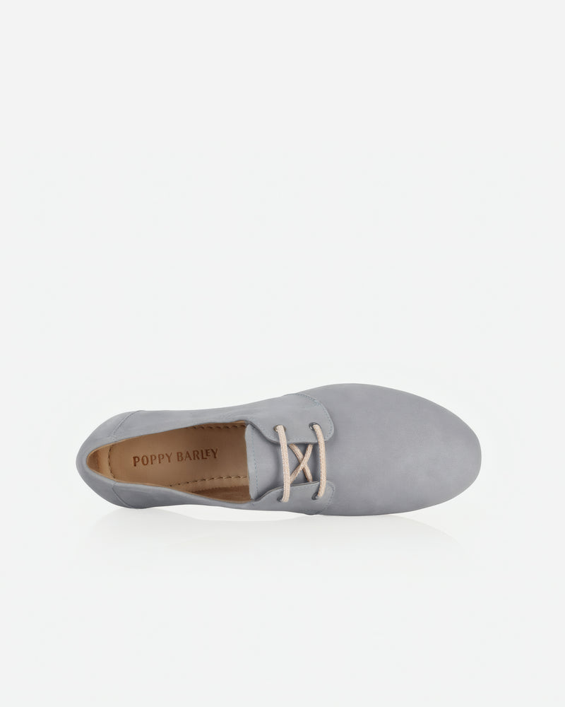 Top view of The Eyelet Oxford 2.0 Bluebell in Blue nubuck. Sizes 5–12, wide available