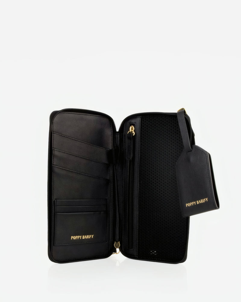 The Flying Solo Passport Holder & Slim Luggage Tag Set Black
