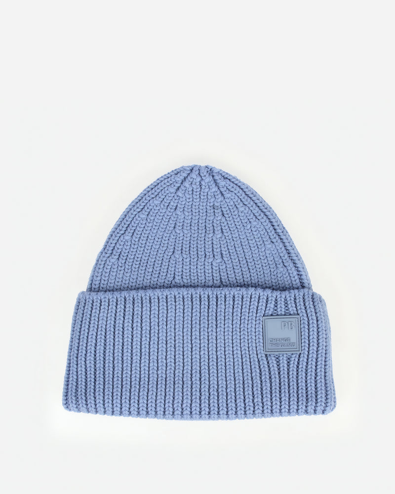 Flat lay of The Future Fund Beanie Ice Blue in Blue