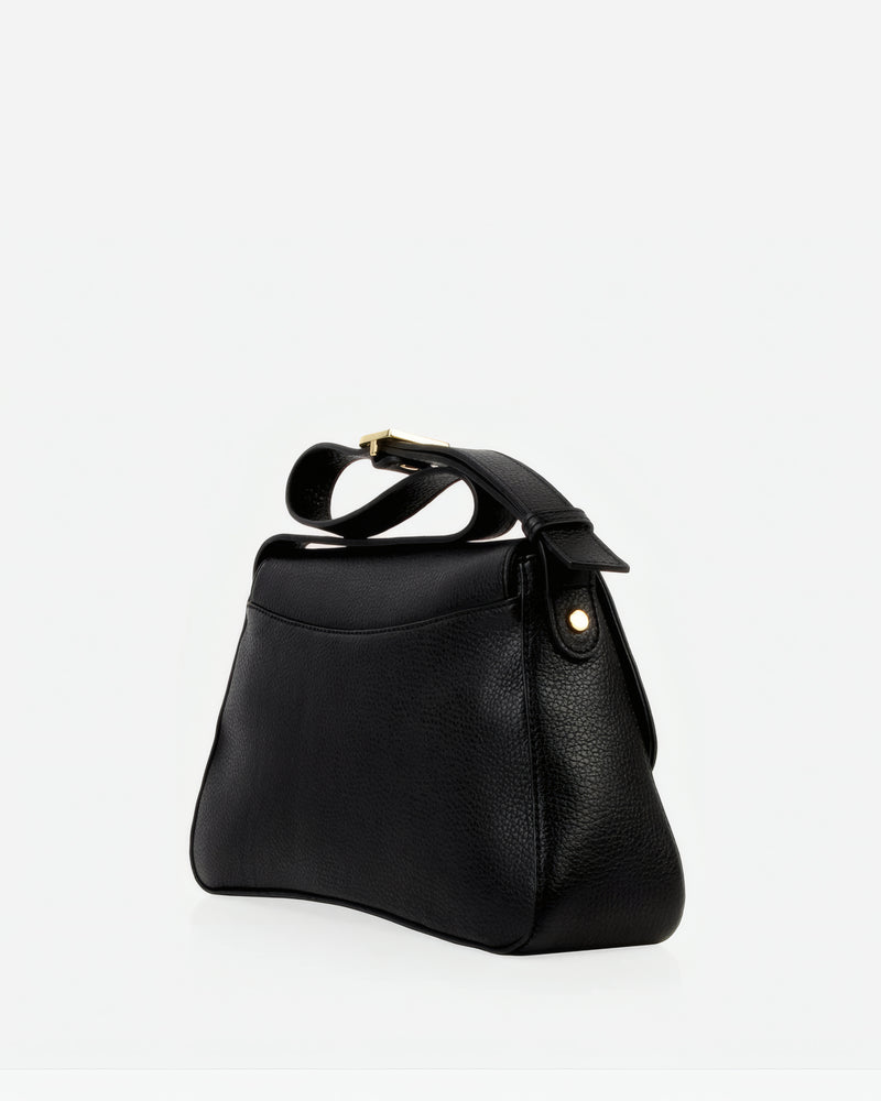 Angled view of The High Line Shoulder Bag Black in leather