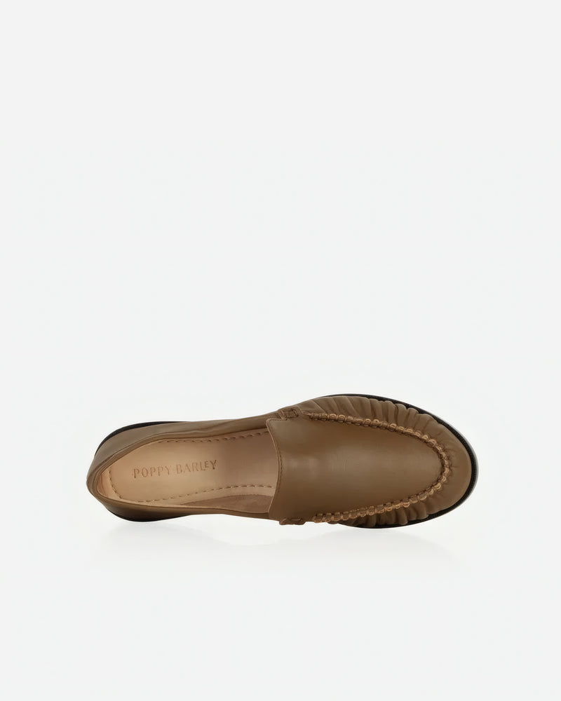 Back view of The Laid Back Loafer Tapenade in Green, Brown smooth leather. Sizes 5–12
