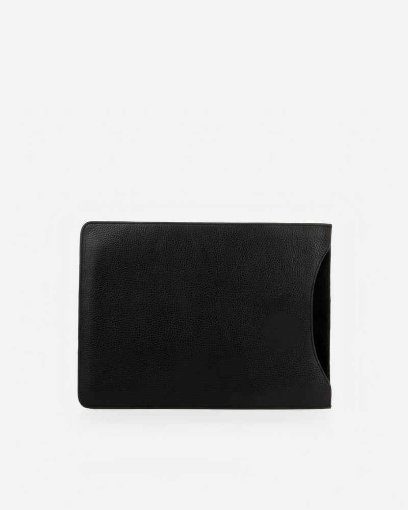 Back view of The Laptop Sleeve Black in pebbled leather
