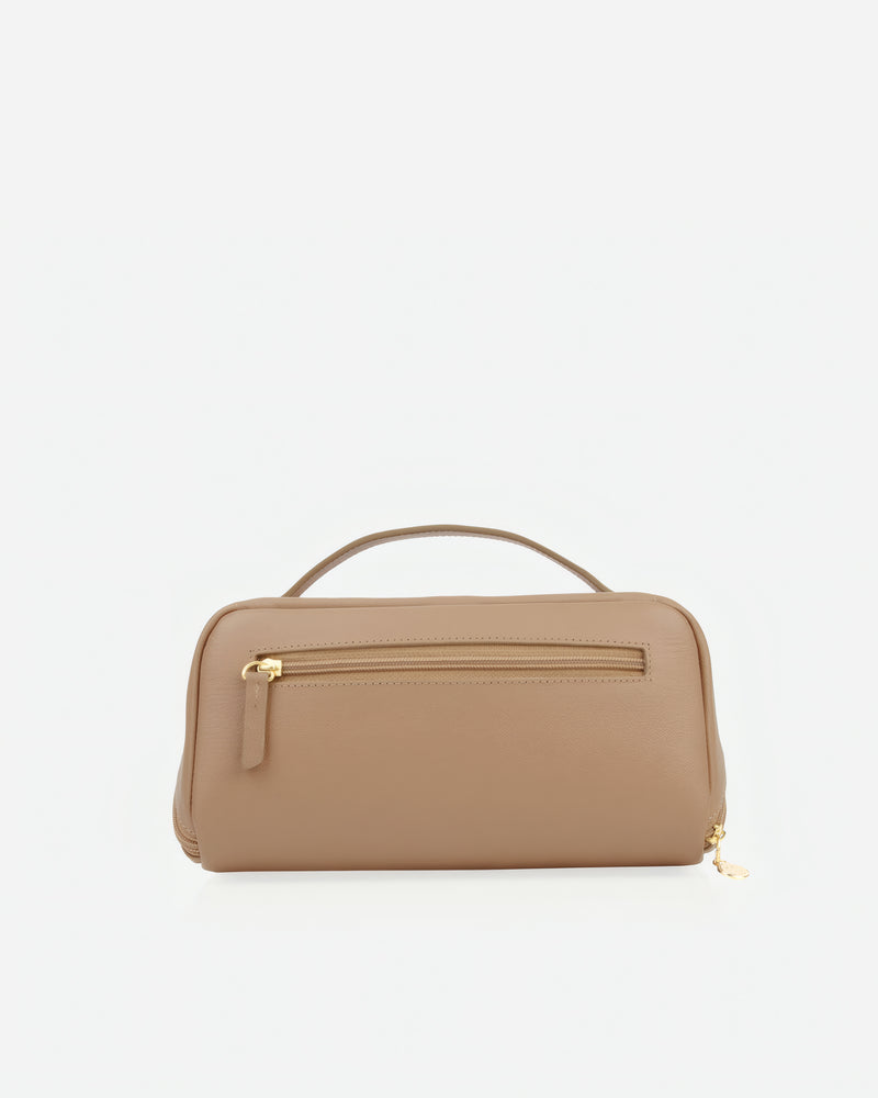 Back view of The Cosmetic Case Large Biscotti in Neutral, Brown leather