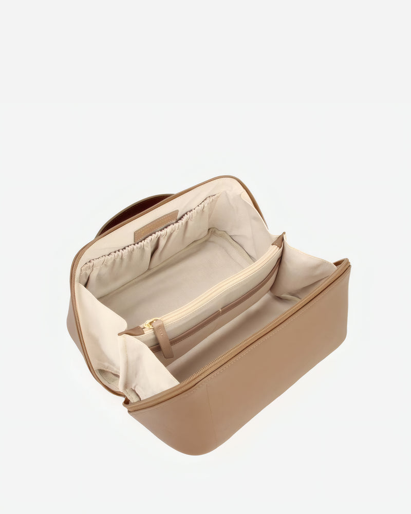 Interior of The Cosmetic Case Large Biscotti in Neutral, Brown leather