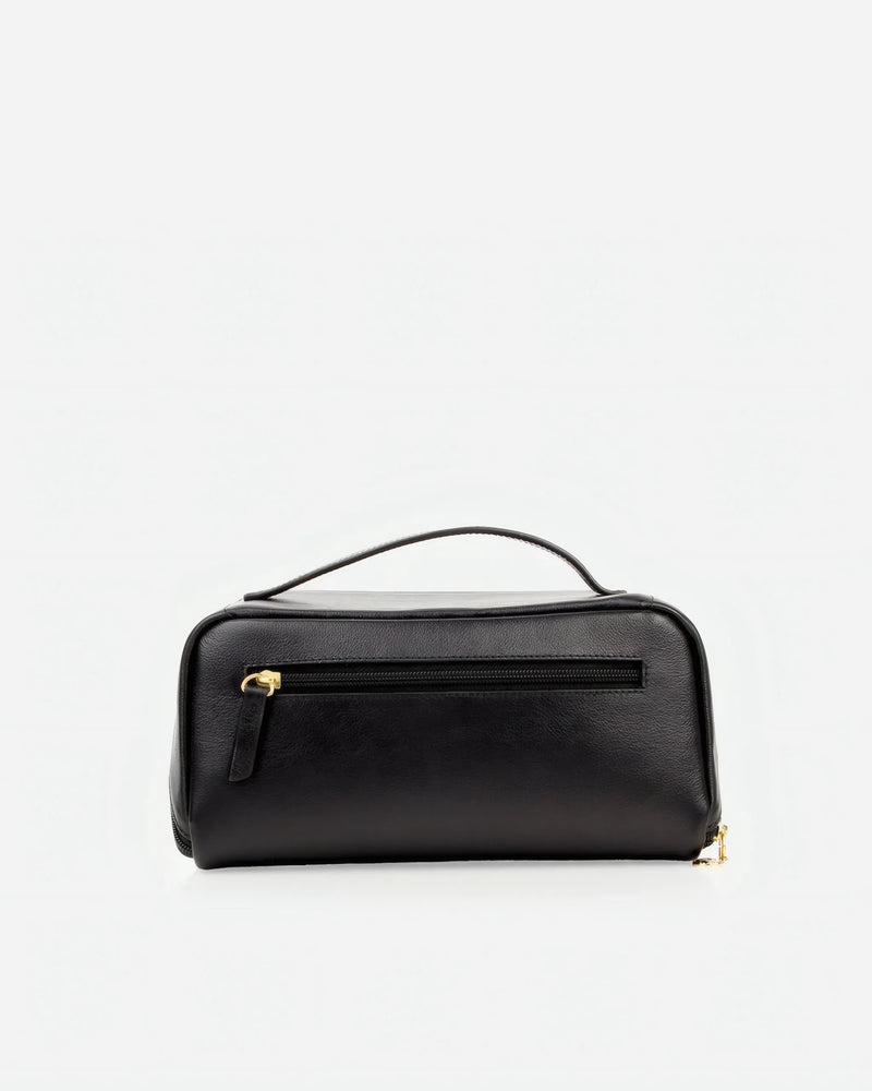 Back view of The Cosmetic Case Large Black in leather
