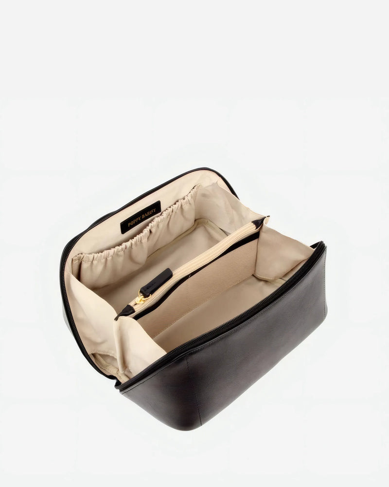 Interior of The Cosmetic Case Large Black in leather