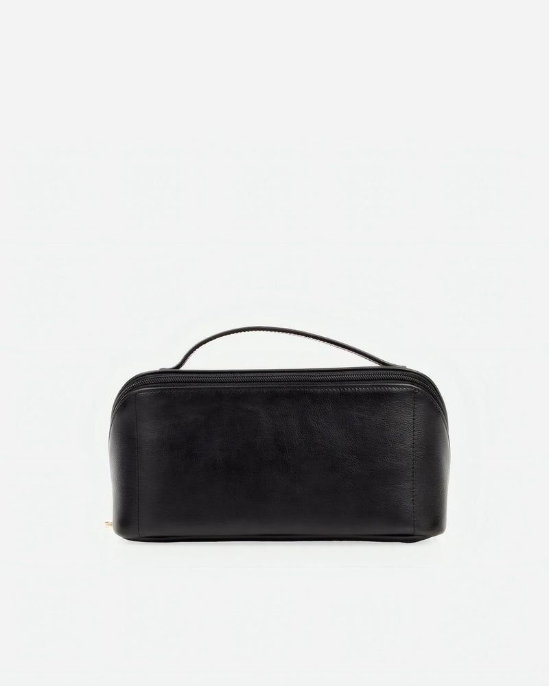 Front view of The Cosmetic Case Large Black in leather