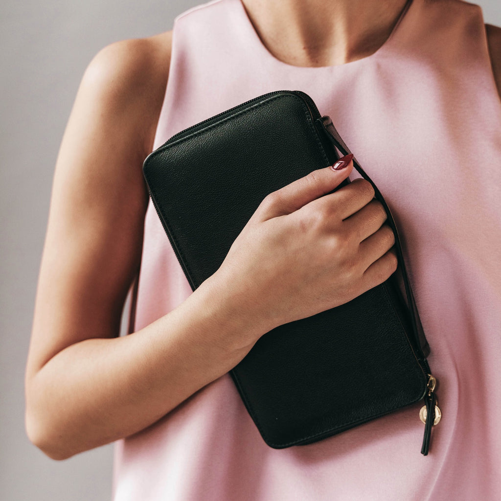 The Four Person Family Passport Holder Black Micro Pebble