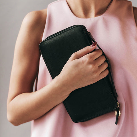 The Four Person Family Passport Holder Black Micro Pebble