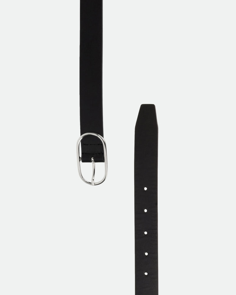 Flat lay of The Sleek Belt Silver Black in Black, Multicolored leather