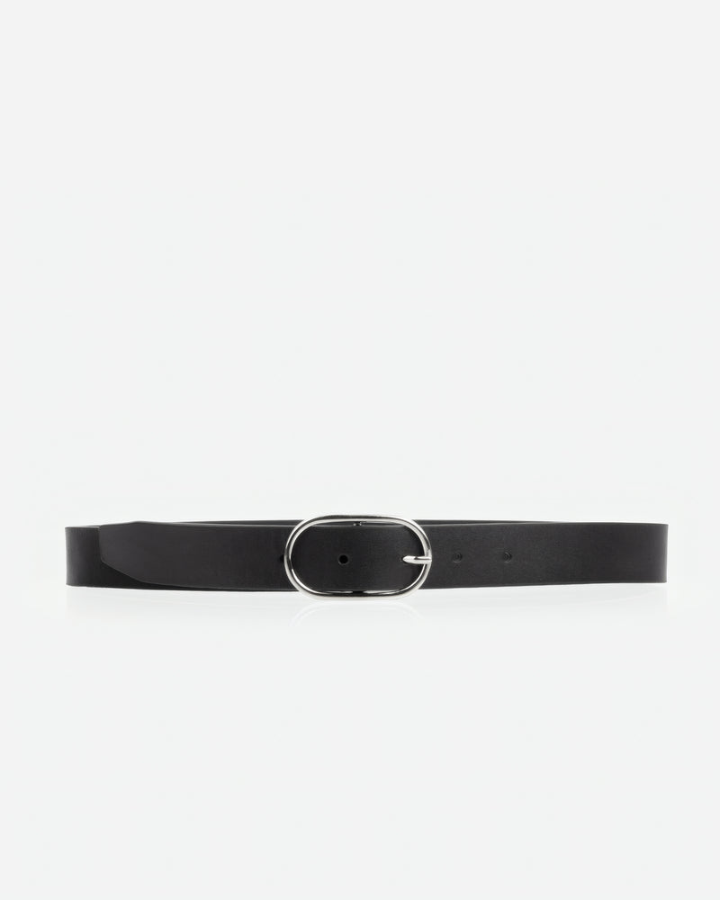 Front view of The Sleek Belt Silver Black in Black, Multicolored leather