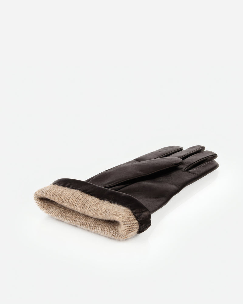 Side view of The Sleek Leather Glove Chocolate in Brown leather