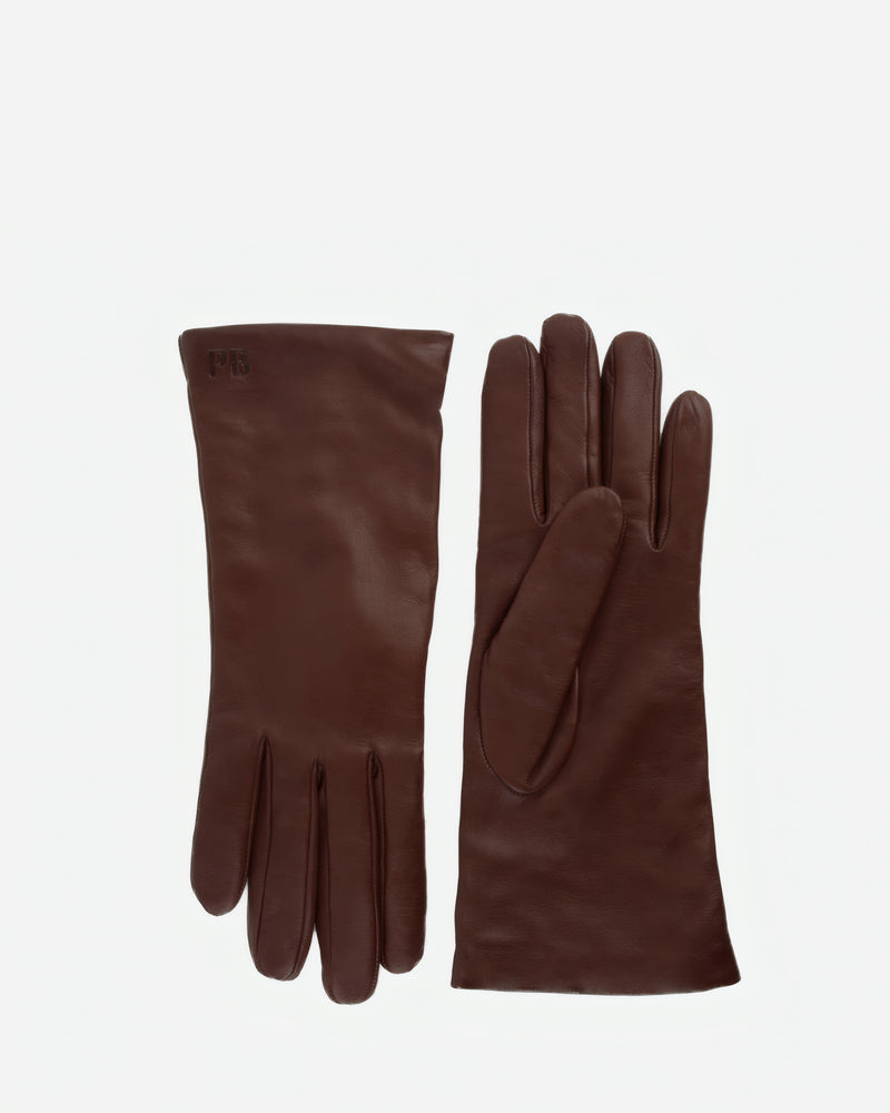 Pair of The Sleek Leather Glove Chocolate in Brown leather