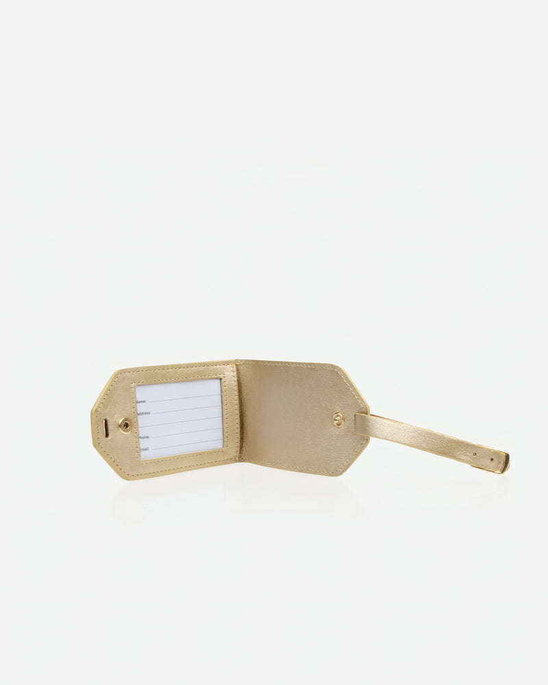 Interior of The Slim Luggage Tag Champagne in Metallic leather
