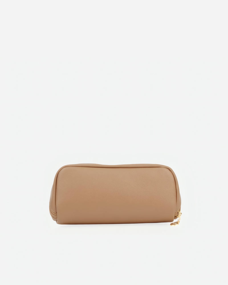 Back view of The Cosmetic Case Small Biscotti in Neutral, Brown leather
