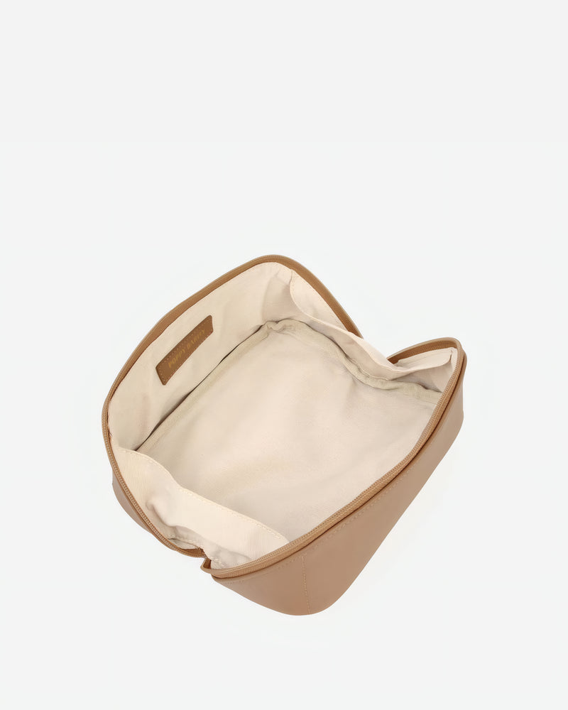 Interior of The Cosmetic Case Small Biscotti in Neutral, Brown leather