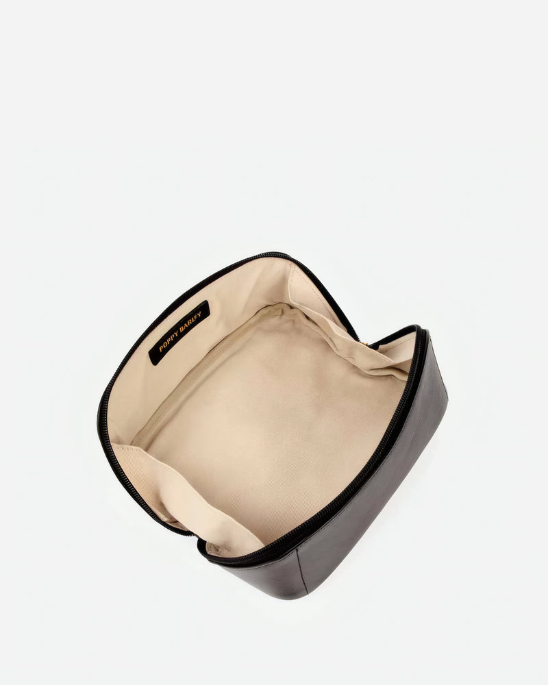 Interior of The Cosmetic Case Small Black in leather