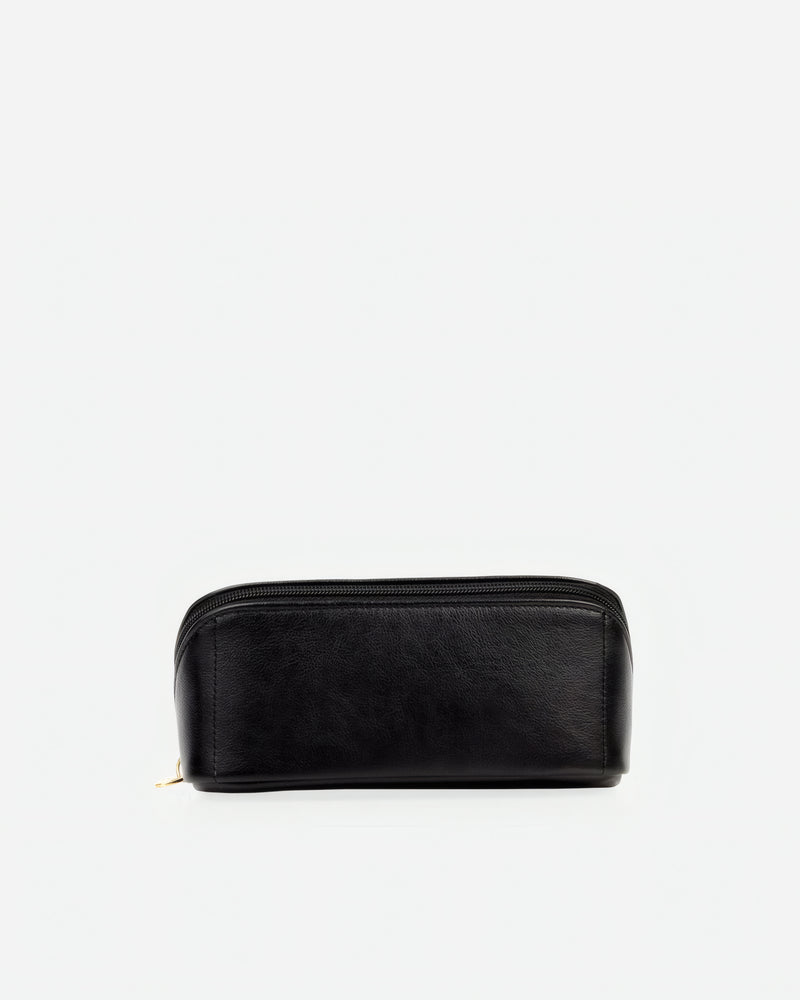 Front view of The Cosmetic Case Small Black in leather