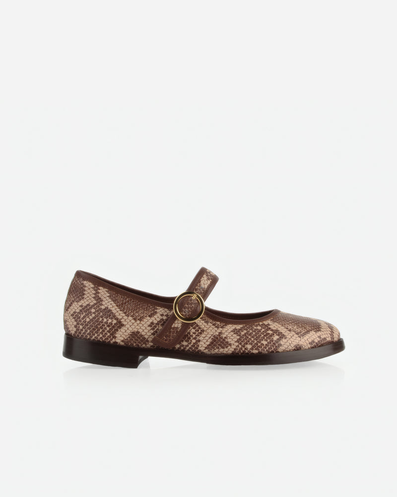 Side view of The Today Mary Jane Desert Snake in Animal Print smooth leather. Sizes 5–12, wide available