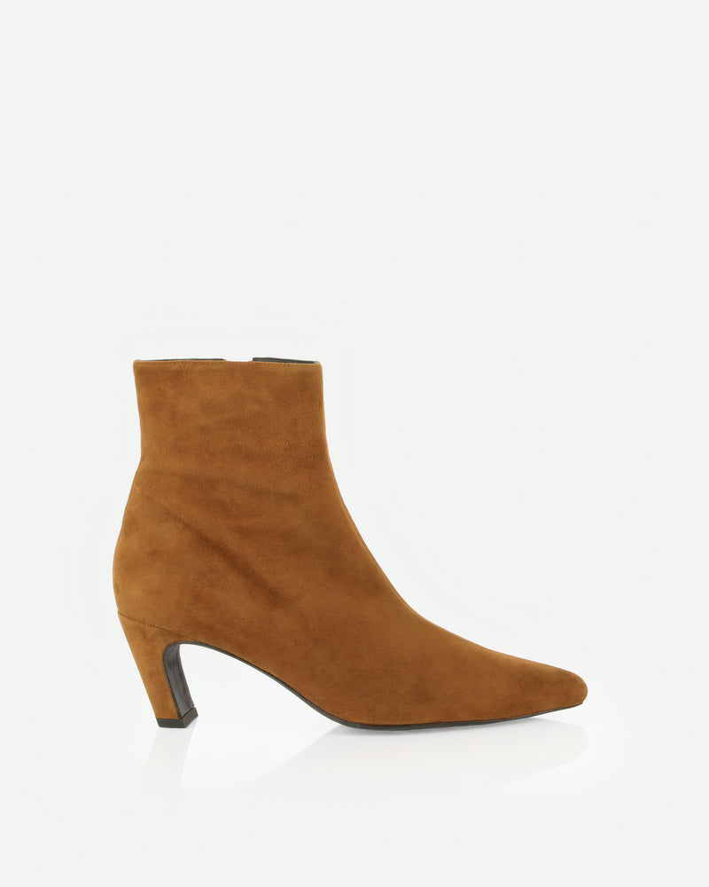 Side view of The Toujours Boot Cinnamon in Brown suede. Sizes 5–12, wide available