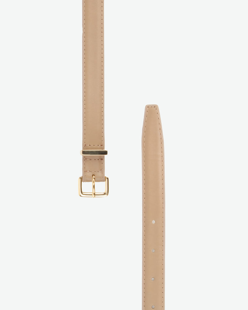Flat lay of The Trouser Belt Gold Biscotti in Neutral, Multicolored leather