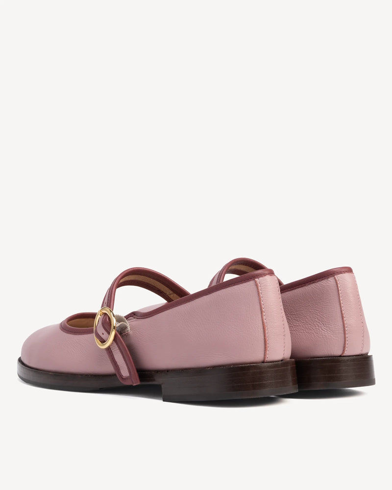 Back view showing single strap and buckle on round-toe flats. The Today Mary Jane Dusty Mauve. Sizes 5–12.