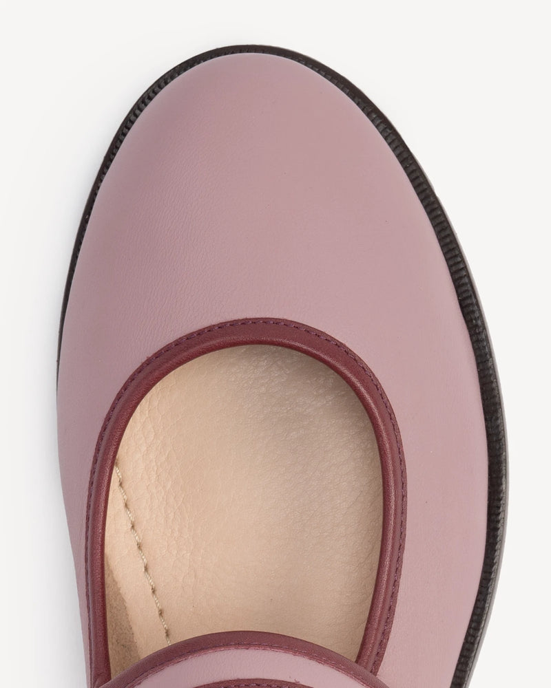 Close-up of round toe and buckle strap detail. The Today Mary Jane Dusty Mauve. Sizes 5–12.
