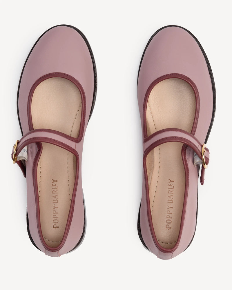 Overhead view of round-toe flats with single strap. The Today Mary Jane Dusty Mauve. Sizes 5–12.