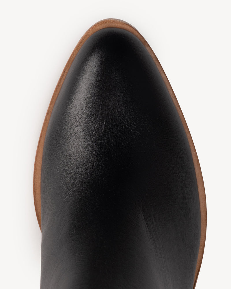 Close-up detail of The Two Point Five Ankle Boot Black Water Resistant in Black Tan. Sizes 5–12, wide available