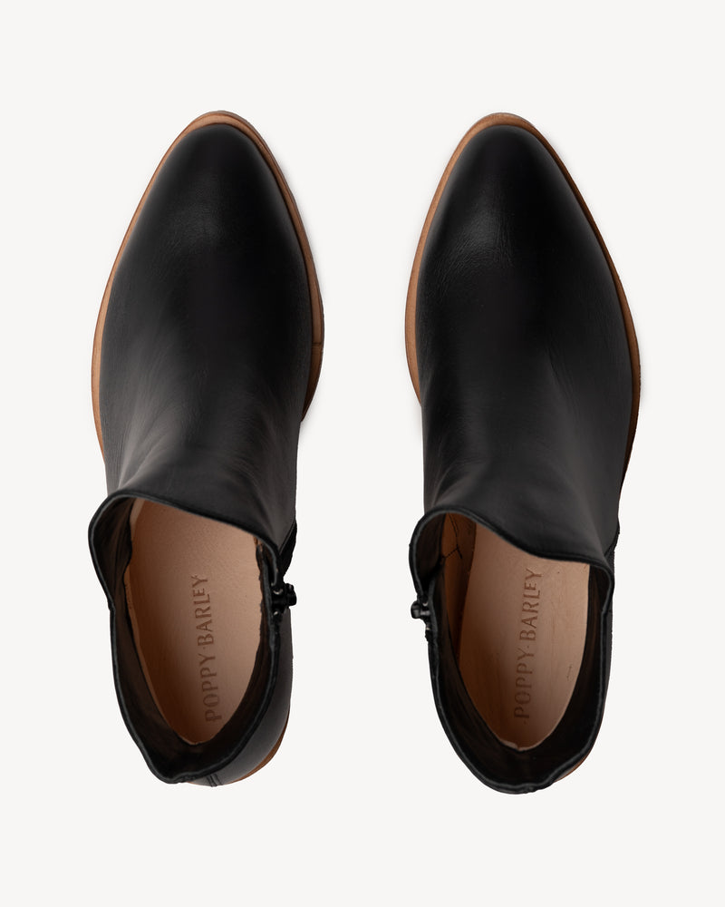 Top view of The Two Point Five Ankle Boot Black Water Resistant in Black Tan. Sizes 5–12, wide available