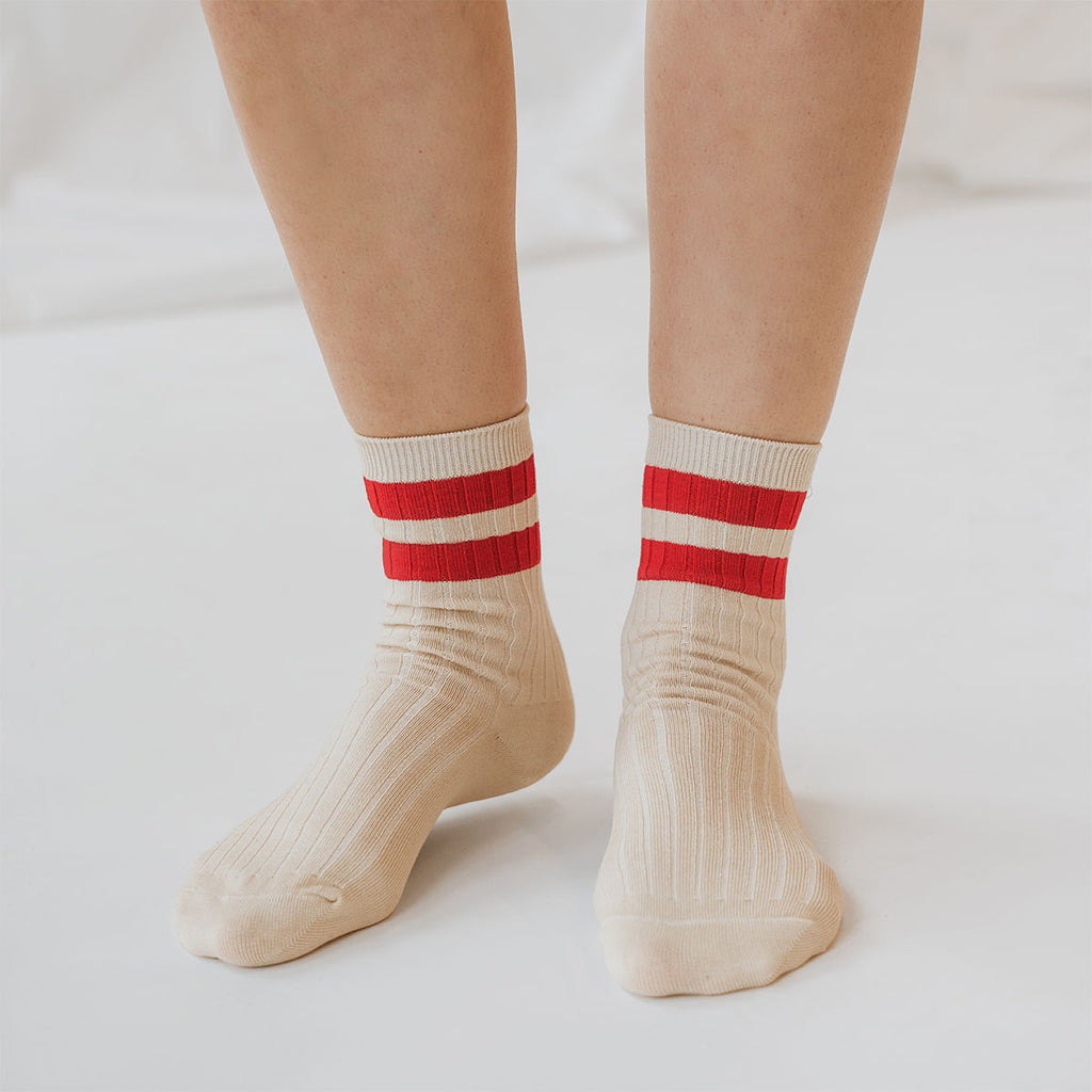 Le Bon Shoppe Her Varsity Socks Cream with Red