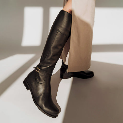 The Kensington Boot -  black leather tall boot - Poppy Barley