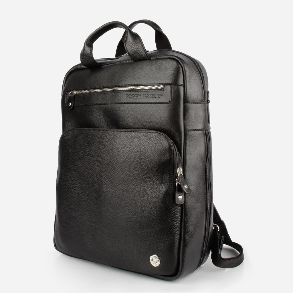 The Backpack in Black Pebble Leather - black leather commuter backpack - Poppy Barley
