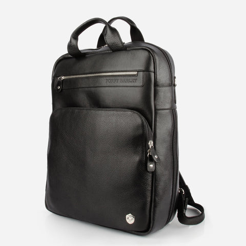 The Backpack in Black Pebble Leather - black leather commuter backpack - Poppy Barley