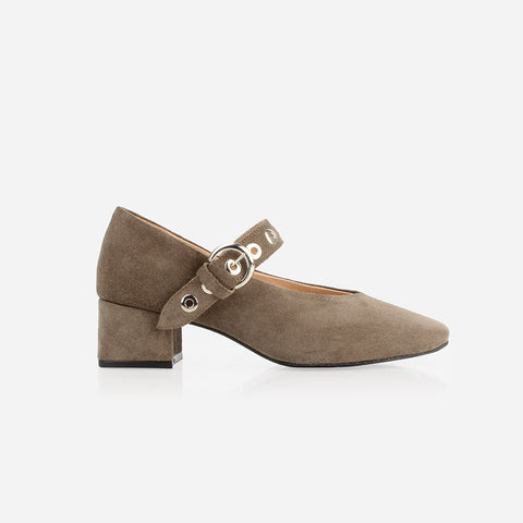 The BLVD Heeled Mary Jane Truffle Suede