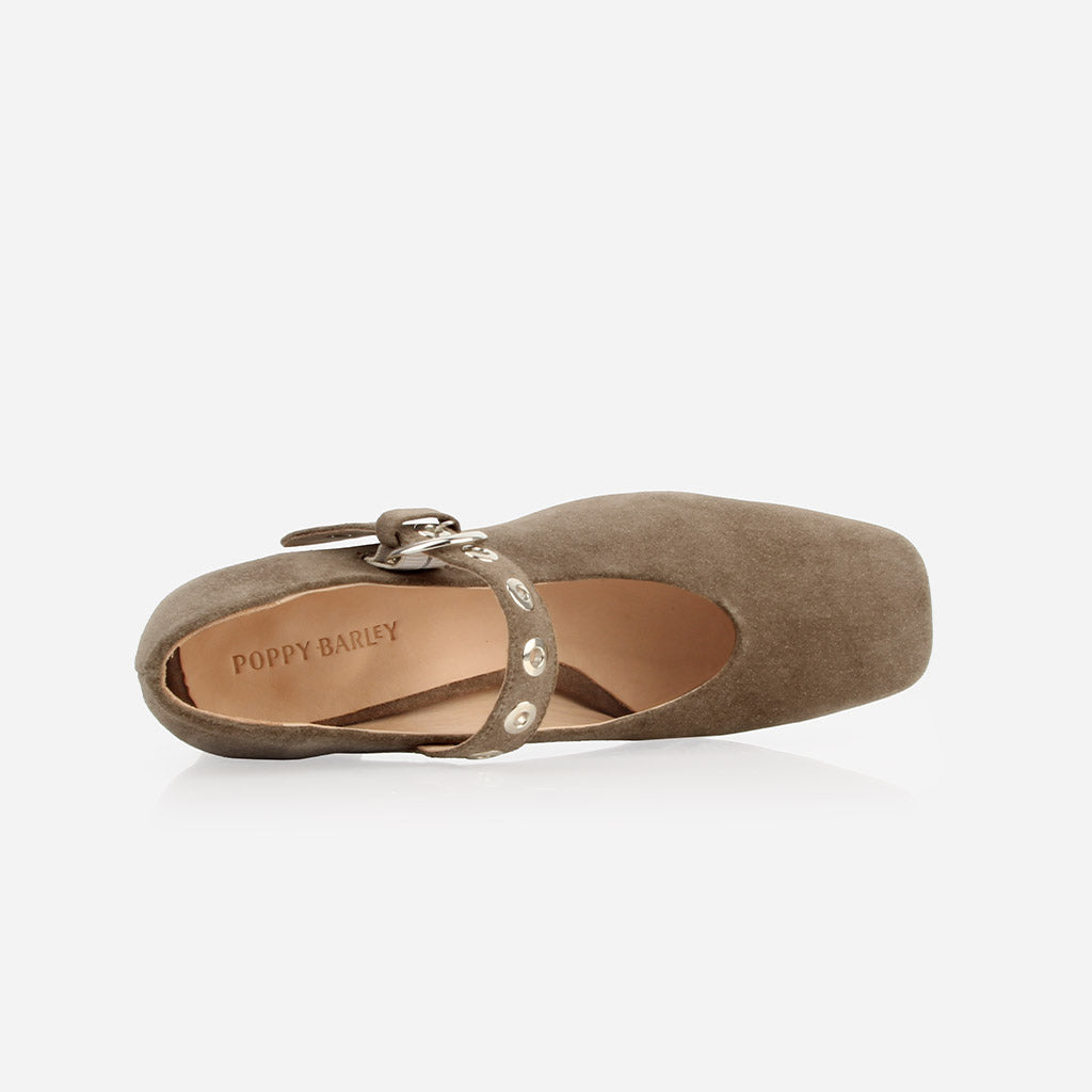 The BLVD Heeled Mary Jane Truffle Suede