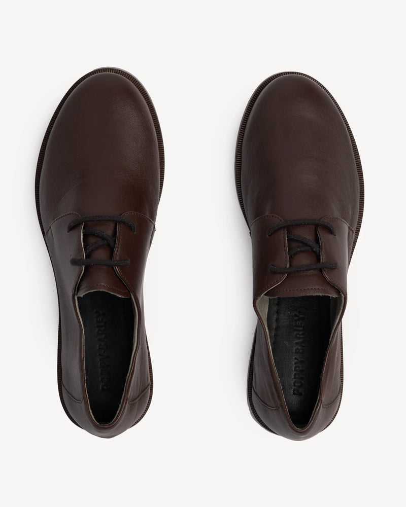Overhead view of a pair of lace-up oxfords. The Capsule Oxford Cocoa Plum. Sizes 5–12, wide available.