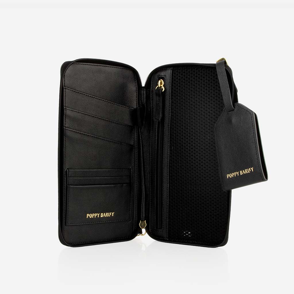 The Flying Solo Passport Holder & Slim Luggage Tag Set Black